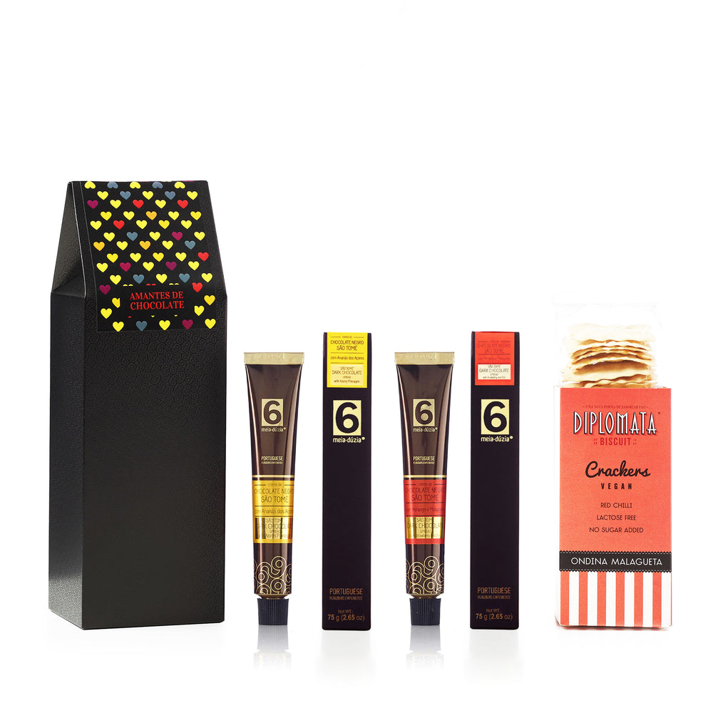 Box Experiência CHOCOLATE LOVERS - 2 Cremes de Chocolate + Crackers São Valentim | Box Amantes de Chocolate: Chocolates Negros + Crackers
