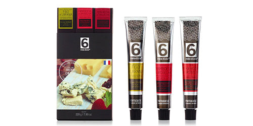 Pack 3 compotas artesanais em bisnaga ideias para queijos franceses, com compota de figo e laranja com vinho do porto, compota de framboesa e groselha com lúcia-lima e compota de pera Rocha e Groselha com Cidreira e Piemnta-Rosa meia.dúzia