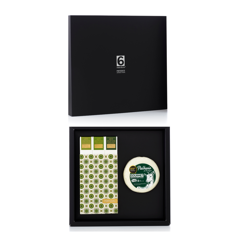 
                  
                    Box Gastronómica n.10: Queijo de Cabra + PACK3 Azeites Verdes meia.dúzia®. Experiência gastronómica para amantes de queijo. Esta proposta harmoniza um queijo de cabra, com tempo de cura mais reduzido - de textura mais macia e de sabor mais adocicado - a um PACK 3 azeites selecionadas pelo contraste com este queijo.
                  
                