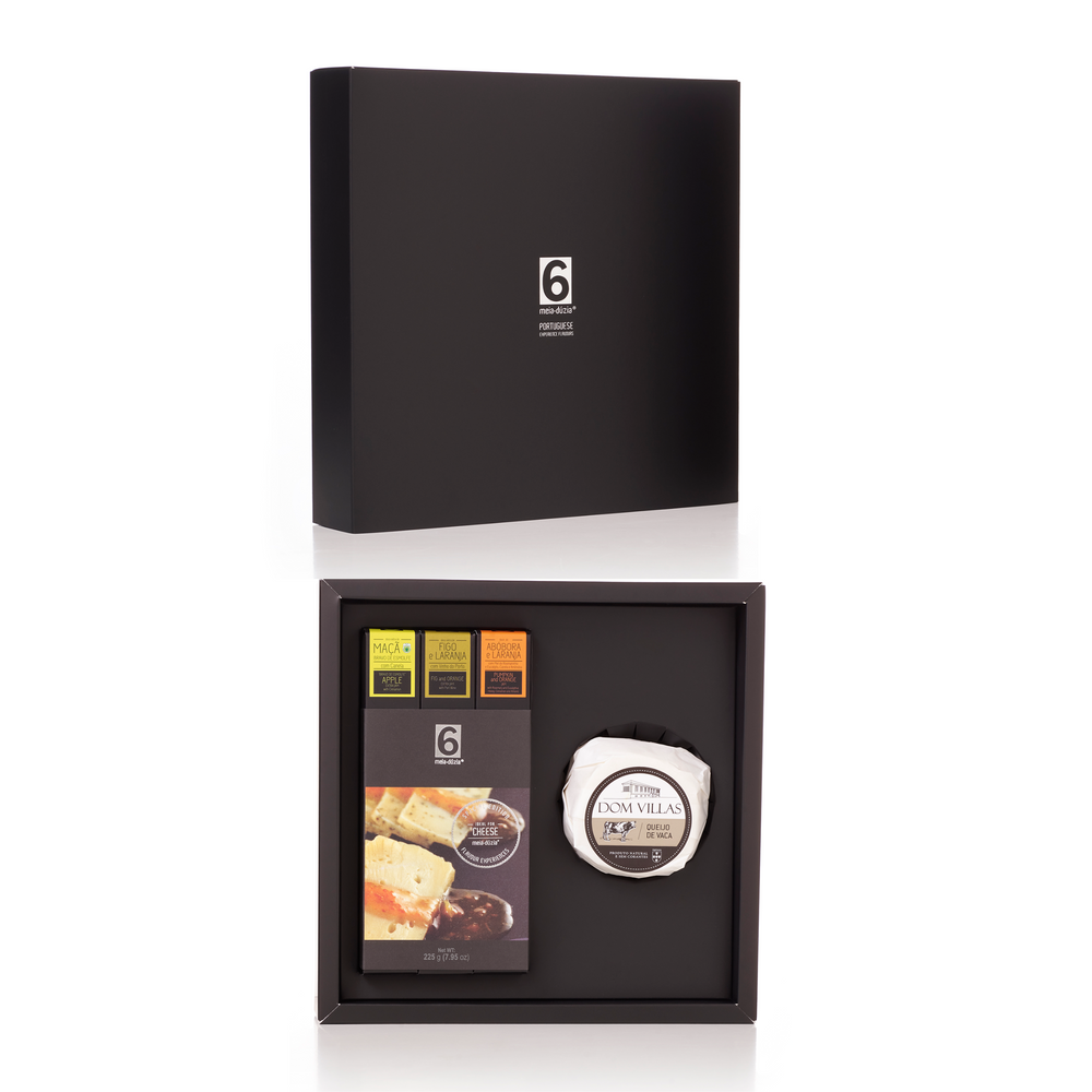 
                  
                    Box Gastronómica n.4: Queijo de Vaca + PACK 3 Doces Ideal para Queijos meia.dúzia®, inclui Queijo de Vaca Dom Villas e PACK 3 Doces Ideal para Queijos com Compota de Abóbora e Laranja com Mel de Rosmaninho e Eucalipto, Canela e Amêndoa, Compota de Maçã Bravo de Esmolfe com Canela e Compota de Figo e Laranja com Vinho do Porto
                  
                